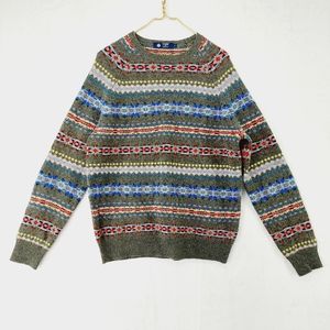 J Crew Pullover Unisex Look Green Gray Red Blue Lambs Wool Retro Sweater P2282